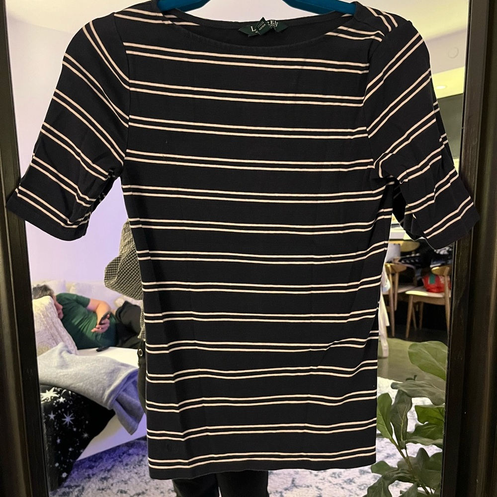 Lauren Ralph Lauren Navy and White Striped Top ~ Size S